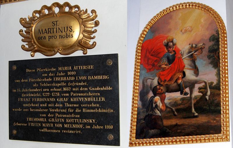 Datei:Tafel über die Geschichte in der Pfarrkirche Attersee mit dem darüber befindlichen Bild, Collage.jpg