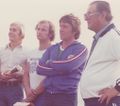 Staatsmeisterschaft 1974_am Attersee: v.l.Miki Rauchenwald, Werner Schicher, WSC-Präsident Karl Donninger, Fritz Fiausch